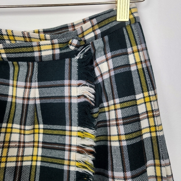 Highland Queen Vintage Green Yellow Plaid Wool Mini Wrap Skirt Sz 8 - Picture 2 of 8